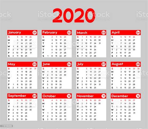 Ilustración De Calendario 2020 La Semana Comienza El Domingo Y Más