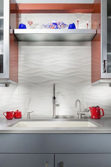 These Large Wavy Tiles Keep This Kitchen Backsplash Clean And Bright
