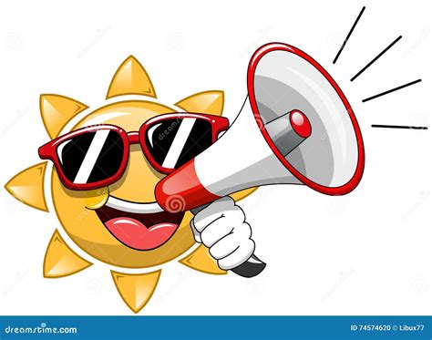 Cartoon Sun Sunglasses Speaking Megaphone Vector Illustration