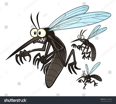 Vector Illustration Of Flying Three Cartoon Mosquitoes 253692853