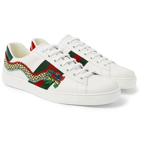 Gucci Ace Appliquéd Watersnake And Leather Sneakers In White For Men Lyst