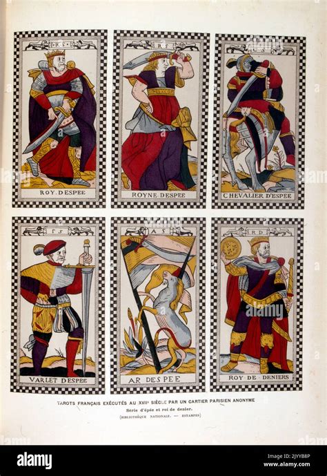Coloured Illustration Of Playing Cards Depicting French Tarot Cards