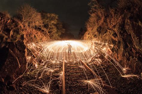 Fire In The Gap Steel Wool Spinning On The Abandoned Train John