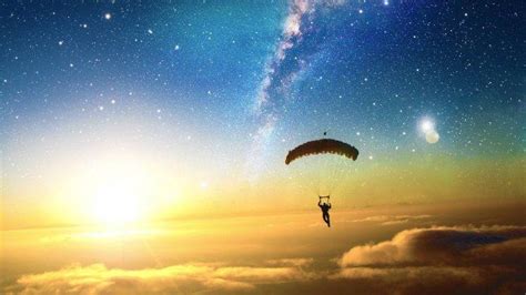 Digital Art Skydiving Sun Stars Clouds Liquicity