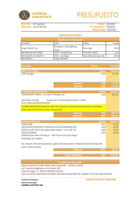 Modelo Coti Aerea Información Sres De Fecha 26 Atención