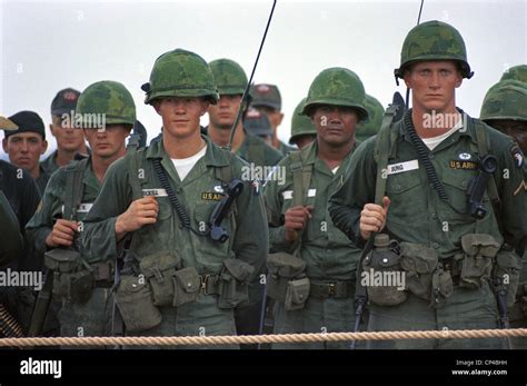 Vietnam Era American Soldiers Solders Stand For Inspection At Fort