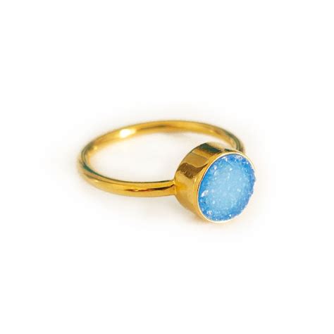 22k Gold Plated Light Blue Druzy Stackable Ring By Oiajules 40 00