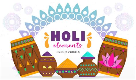 Holi Elements Illustration Design Vector Download