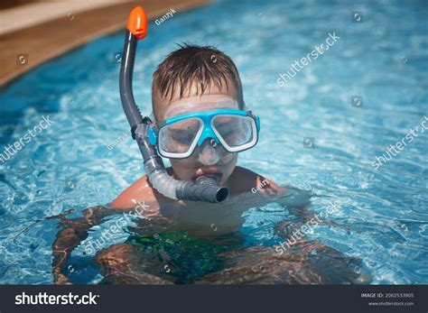 Boy Swims Pool Wearing Mask Snorkel Stock Photo 2062533905 Shutterstock