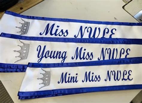 White Printed Custom Miss World Sash Personalzied Sash With Lace And