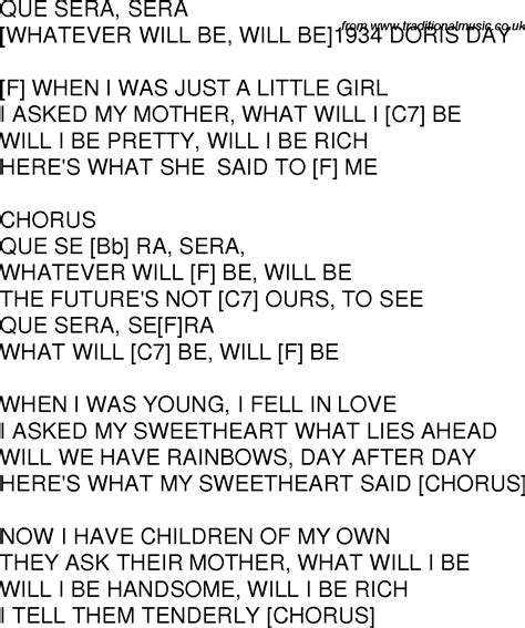Old Time Song Lyrics With Chords For Que Sera Sera F