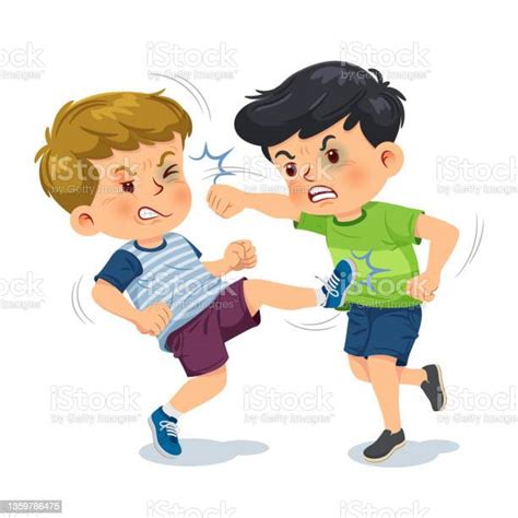 Two Boys Fighting Cartoon Vector Stock Illustration Download Image