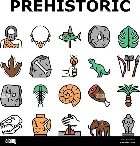 Prehistoric Period Collection Icons Set Vector Stock Vector Image And Art