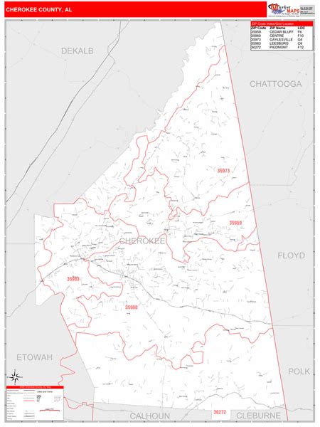 Cherokee County Al 5 Digit Zip Code Maps Red Line