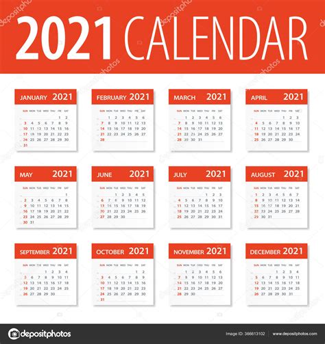 2021 Calendar Leaves Set Illustration Stock Vector Image By ©dikobrazik