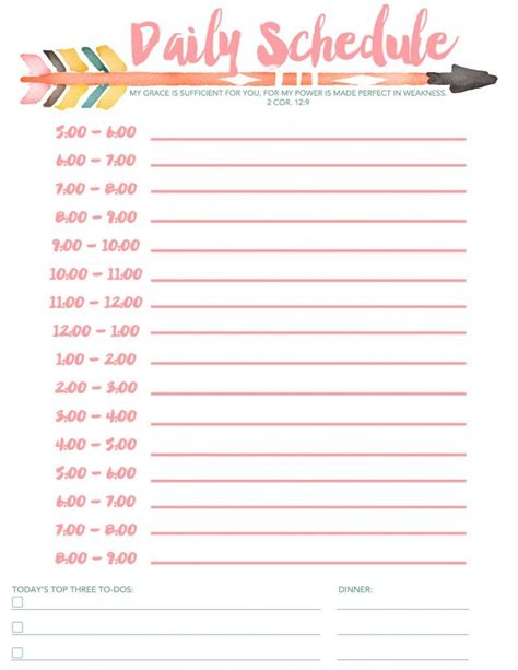 daily schedule  printable daily schedule template