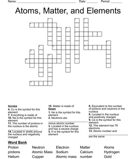 Atoms Matter And Elements Crossword Wordmint