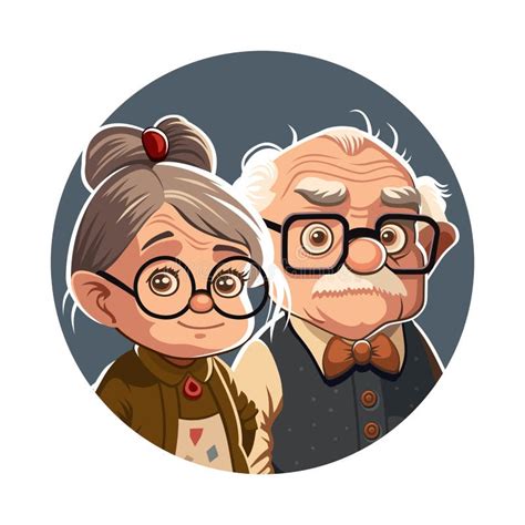 Couple Grandma And Grandpa Together Cute Cartoon Style Pensioner Stock