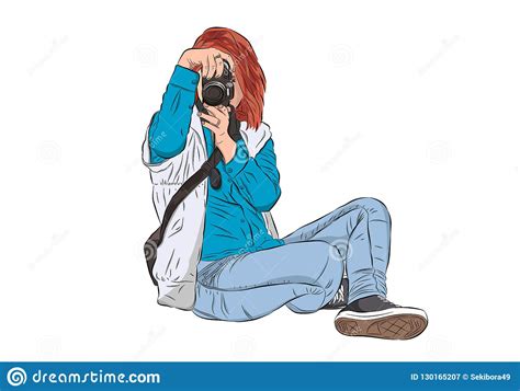 Isolated Young Woman Photographer Taking Photos Using Her Digital