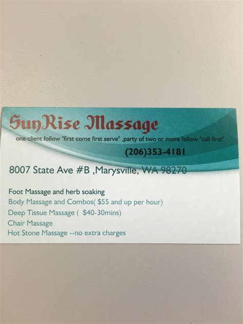 Sunrise Massage Spa In Marysville Sunrise Massage Spa 8007 State Ave Marysville Wa 98270