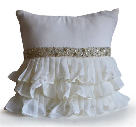 Chiffon Pillow Covers Ivory Crystal Rhinestone Pillow Ruffled Pillow