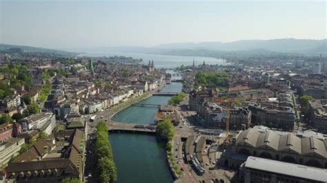Sunny Day Zurich City Center River Aerial Panorama 4k Switzerland Free
