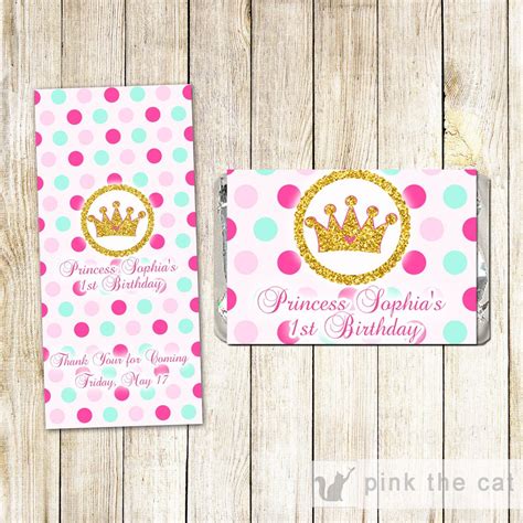 Princess Candy Label Wrapper Glitter Pink Birthday Shower Candy