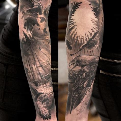 Tattoo Ravens In Flight Full Sleeve Tattoos Sleeve Tattoos Black