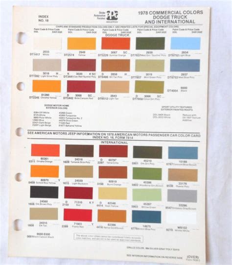 1978 Dodge Truck Ppg Color Paint Chip Chart Original Mopar Ebay