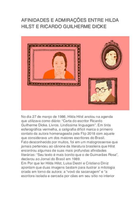 Pdf Afinidades E AdmiraÇÕes Entre Hilda Hilst E Ricardo Guilherme Dicke Suplemento
