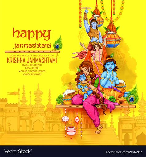 Illustration Of Lord Krishna Playing Bansuri Flute In Happy Janmashtami