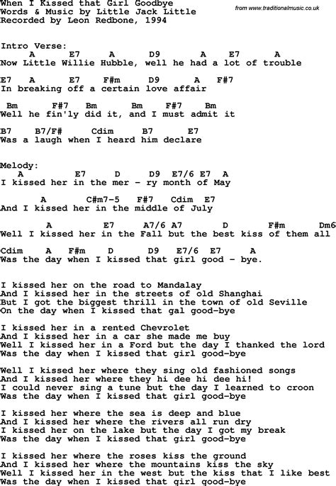 Song Lyrics With Guitar Chords For When I Kissed That Girl Goodbye