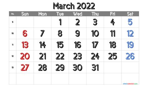 Free March 2022 Printable Calendar Pdf And Image