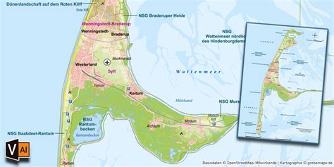 Karte Sylt Inselkarte Sylt Karte Insel Sylt Vektorkarte Sylt als AI Datei für Print download