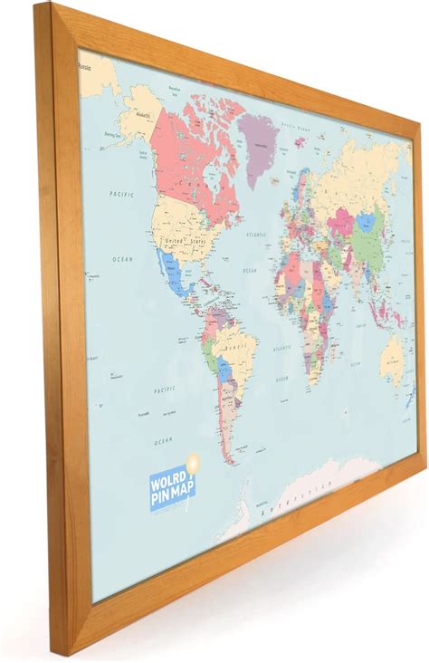 Butler And Hill Laminated World Map Map Pinboard Framed In Light Wood