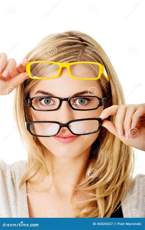 Young Woman Wearing Eyeglasses Stock Image Image Of Medicine Advertising 45026537
