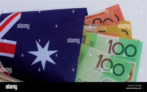 Australian Dollars With The Australian Flag Stock Photo Alamy