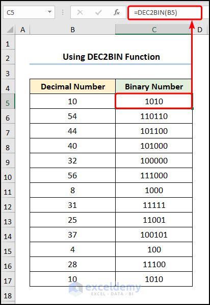 How To Convert Decimal To Binary In Excel 3 Quick Methods