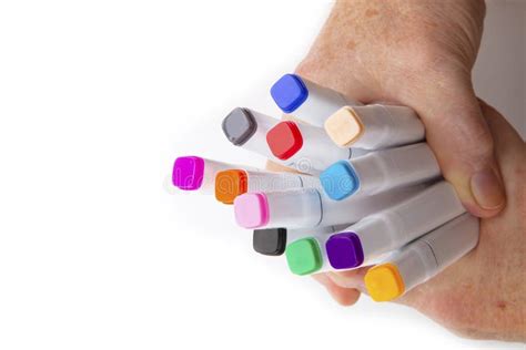 Mens Hands Holding Artistic Markers Stock Photo Image Of Artist