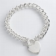 Heavy Solid Silver Charm Bracelet With Large Padlock Closure
