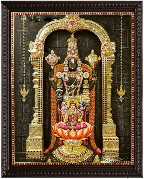 Lord Balaji Venkateshwara Antique Finish Semi Embossed Tanjore Painting