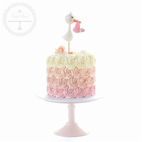 Baby Shower Cake With Hand Crafted Stork And Baby Mesas Para Baby