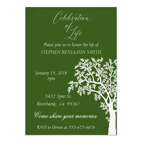 Celebration Of Life Memorial Service White Tree Invitation