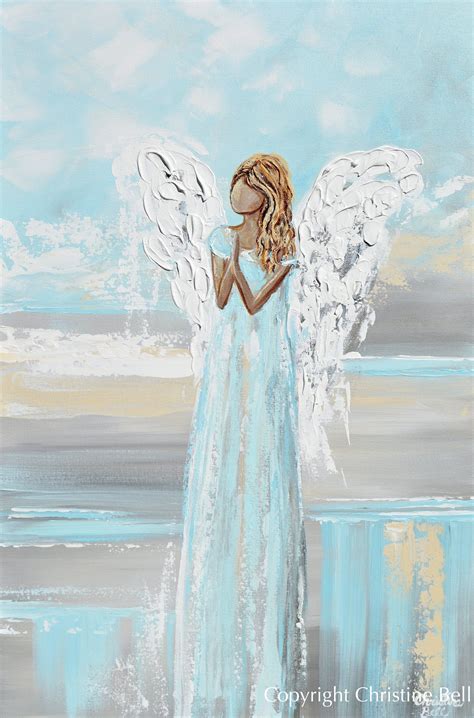 Angel Painting Canvas Print Guardian Angels Home Decor Blue Wall Art