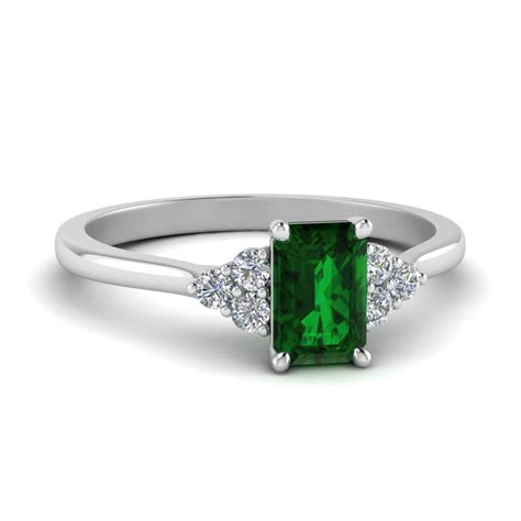 Emerald Cut Emerald Cluster Engagement Ring In 14k White Gold
