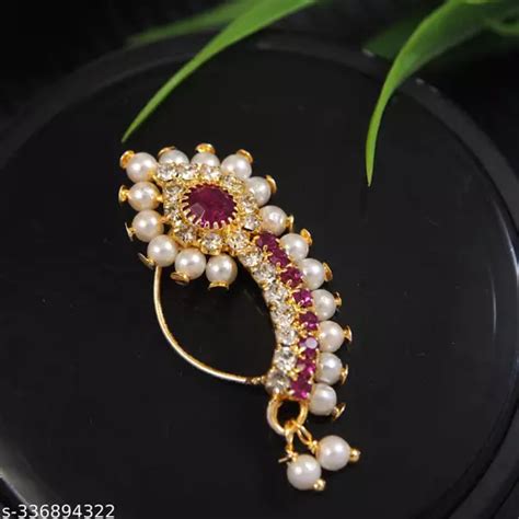 Traditional Maharashtrian Nose Ring Without Piercing Pearl Gold Plated Nath Clip On Nose Ring