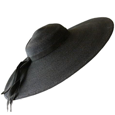 Iconic 1940s Black Wide Brim Hat With Ribbon Black Wide Brim Hat