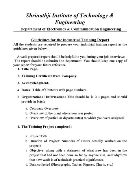 Emphasis should be given to the portion of the project the student was involved in. Industrial Training Report Format | Institute Of ...