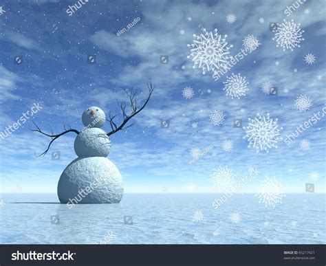 Winter Scenery With Snowman 3d Render Illustration For Christmas Days