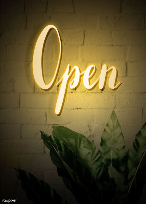 Download Premium Psd Of Neon Yellow Open Sign On A Brick Wall 894346